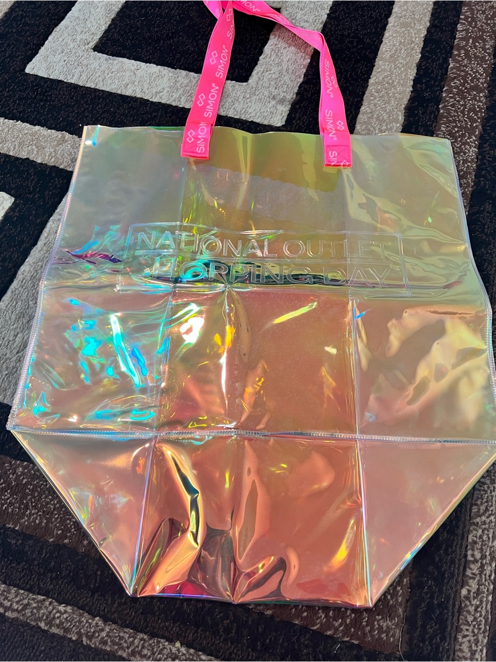 Simons Iridescent Pink Holographic Tote with Pink Logo Straps